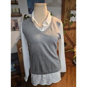 Womens Adrianna Papell Blouse Size Small Clothing White and Gray Long Sleeve